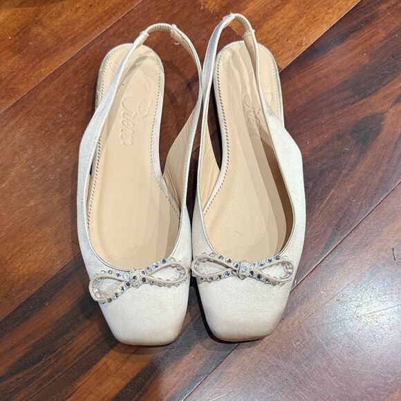 J.Crew Elegant Ballet Pink Slingback Flats with Rhinestone Bow Soft Pink Size 8 - Picture 1 of 7